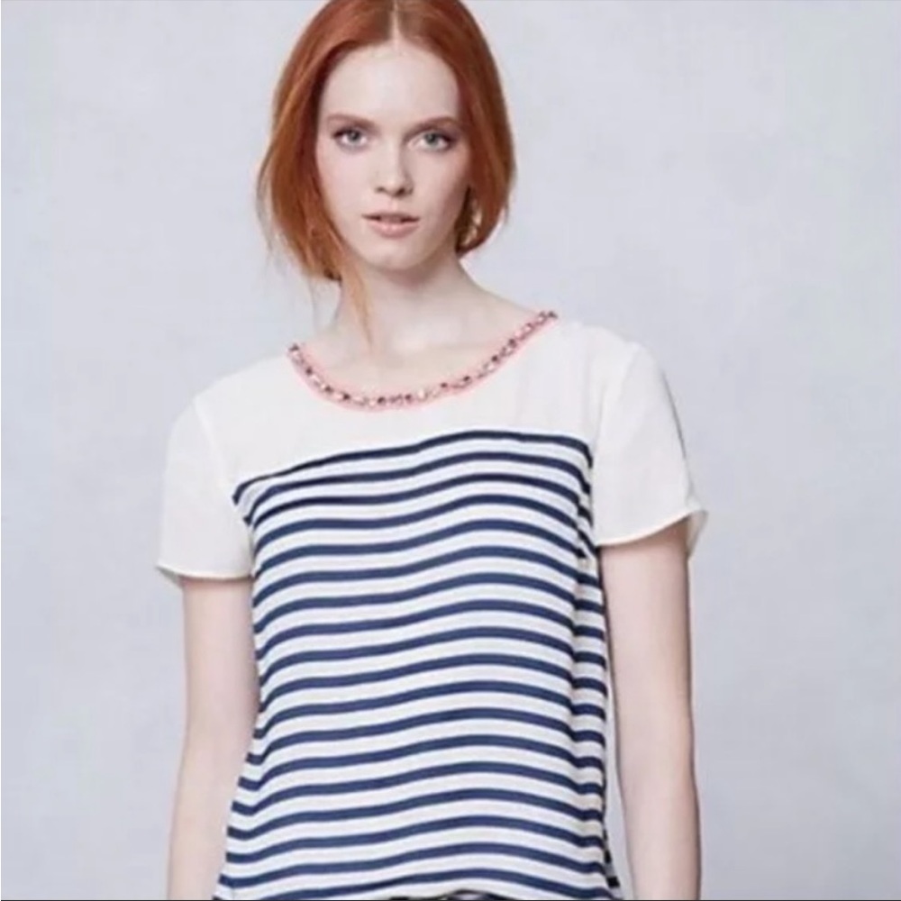 Anthropologie Maeve Striped Jewel Collar Shirt